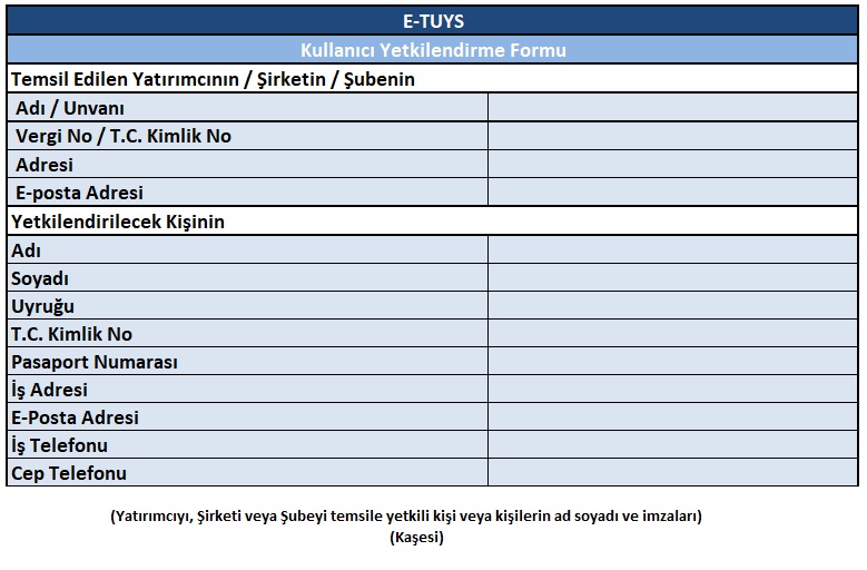 E-Tuys Kullanıcı Yetkilendirme Formu